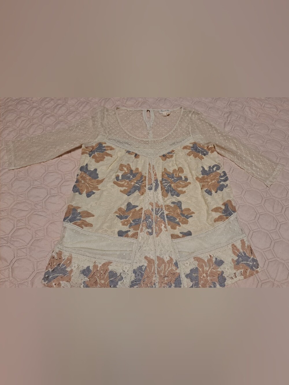 Meadow Rue Women's Cream Floral Lace Tunic Top - Lightweight Boho Style Sz XS